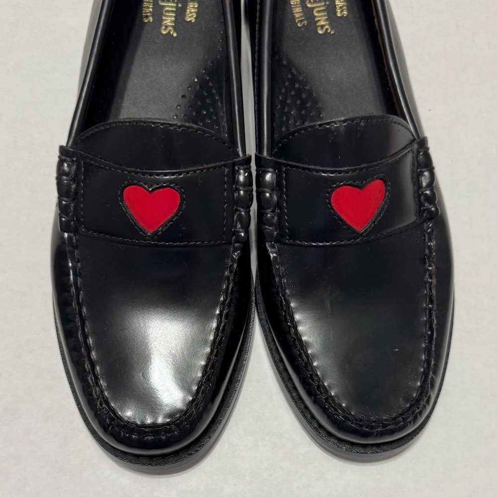 G.H. Bass & Co. Black Loafers with Red Heart Detail